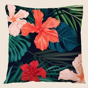 NEW FLORAL JUNGLE TROPICAL COLORFUL POLYESTER DECORATIVE PILLOW COVER 18" X 18"